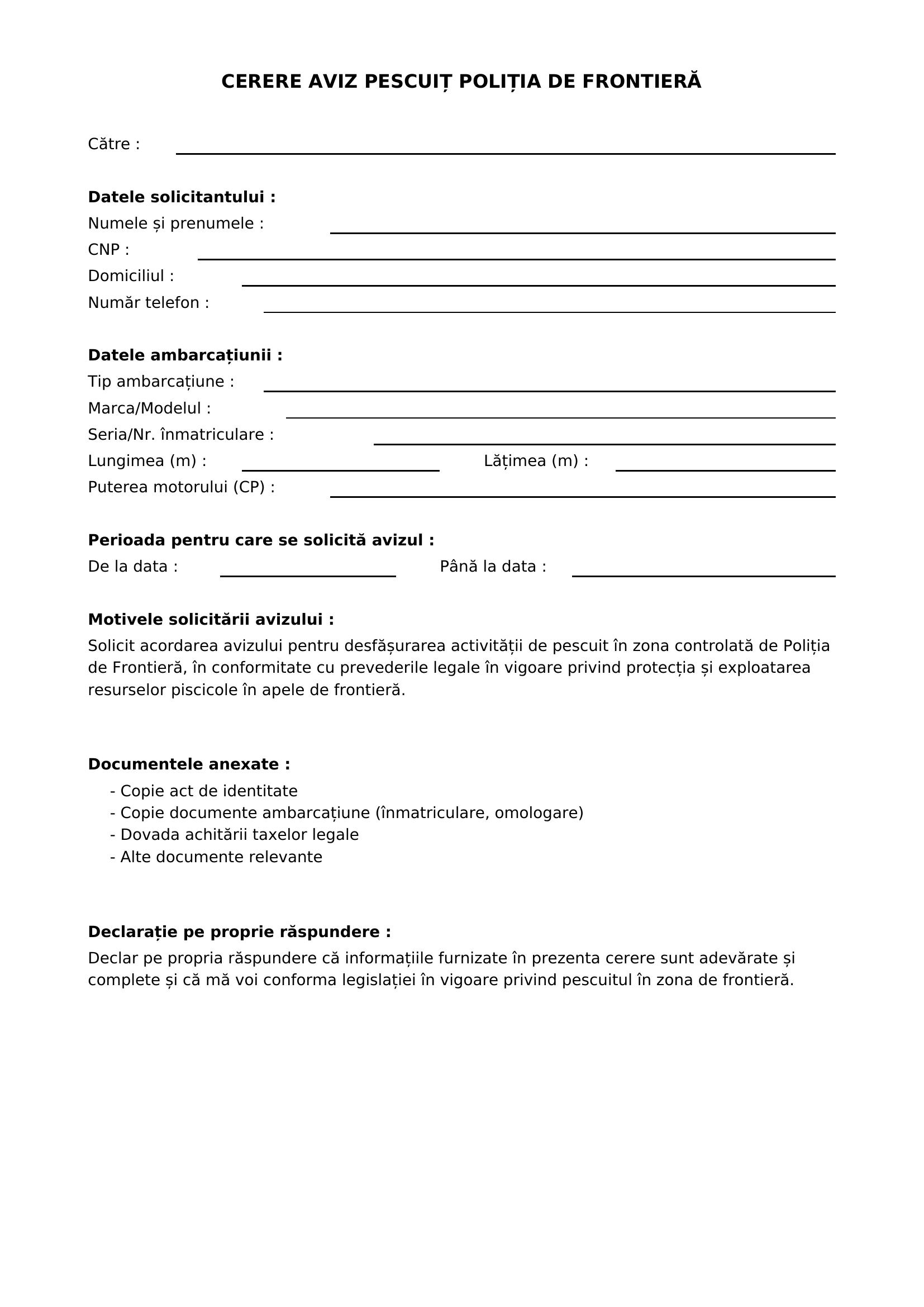 Cerere Aviz Pescuit Politia De Frontiera