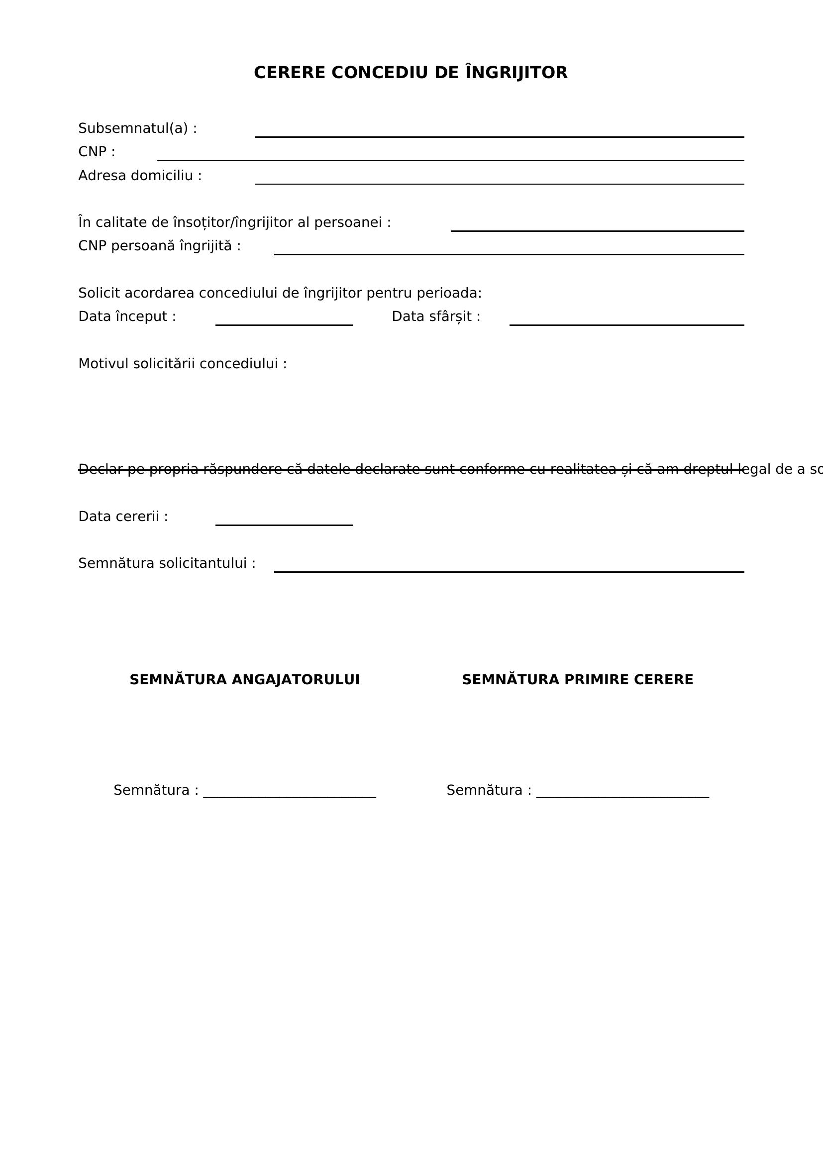 Cerere Concediu De Ingrijitor