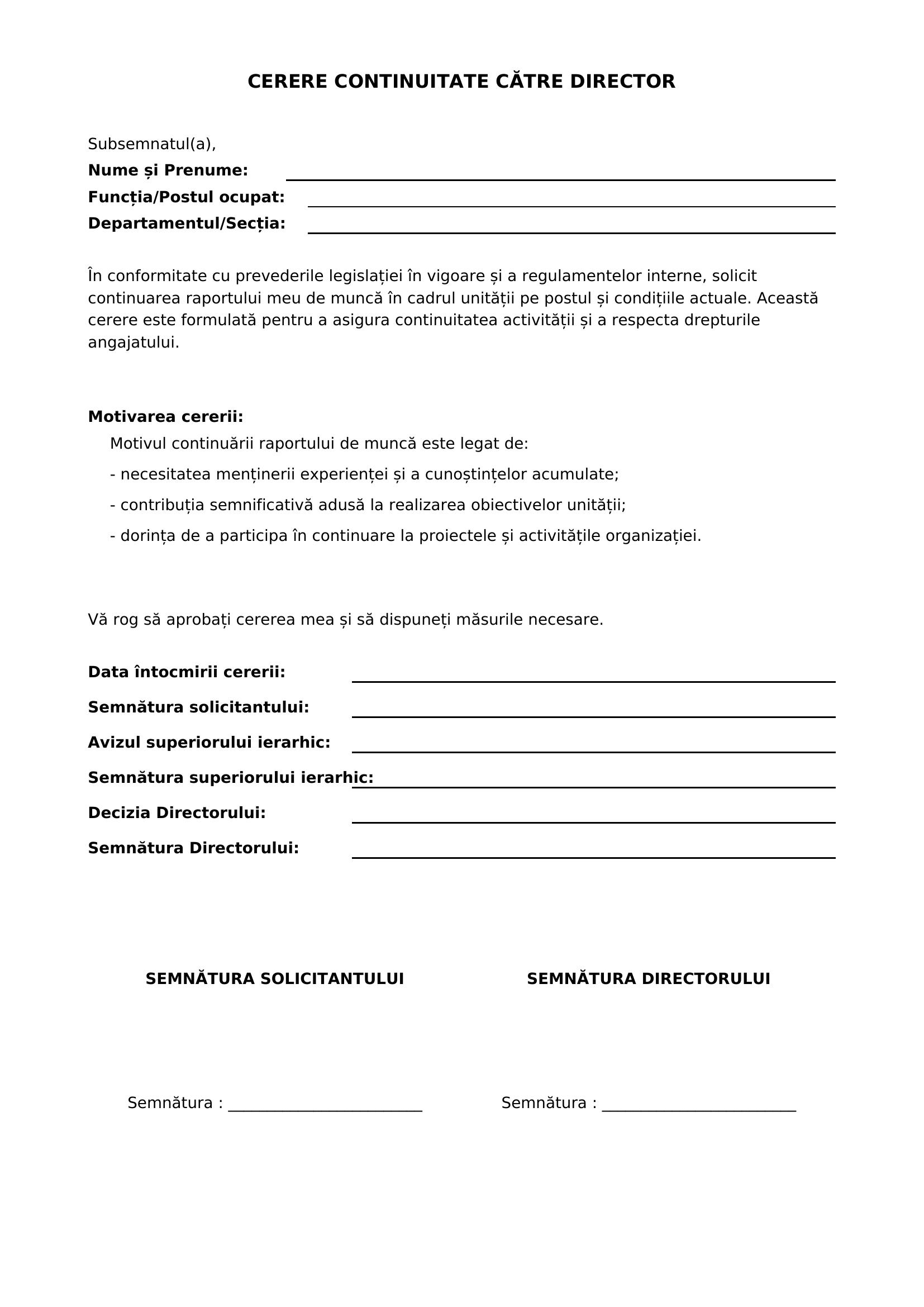 Cerere Continuitate Catre Director