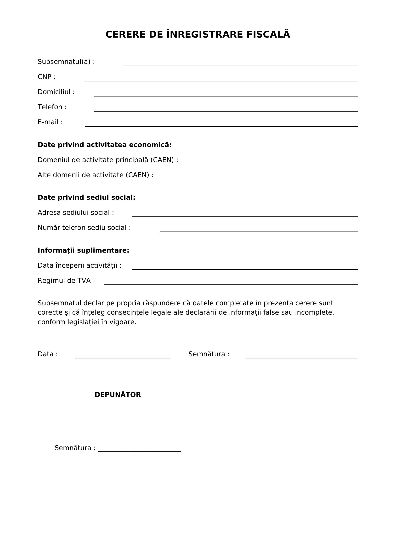 Cerere De Inregistrare Fiscala Model Completat