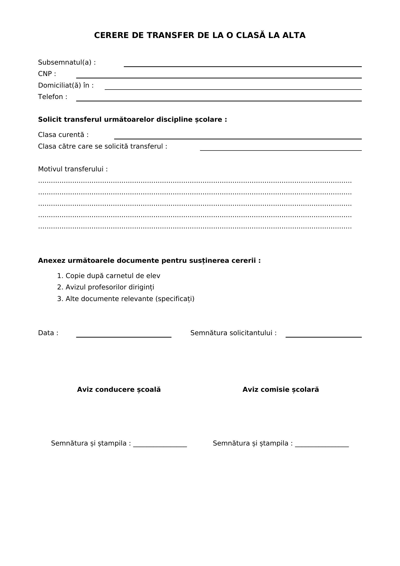 Cerere De Transfer De La O Clasa La Alta