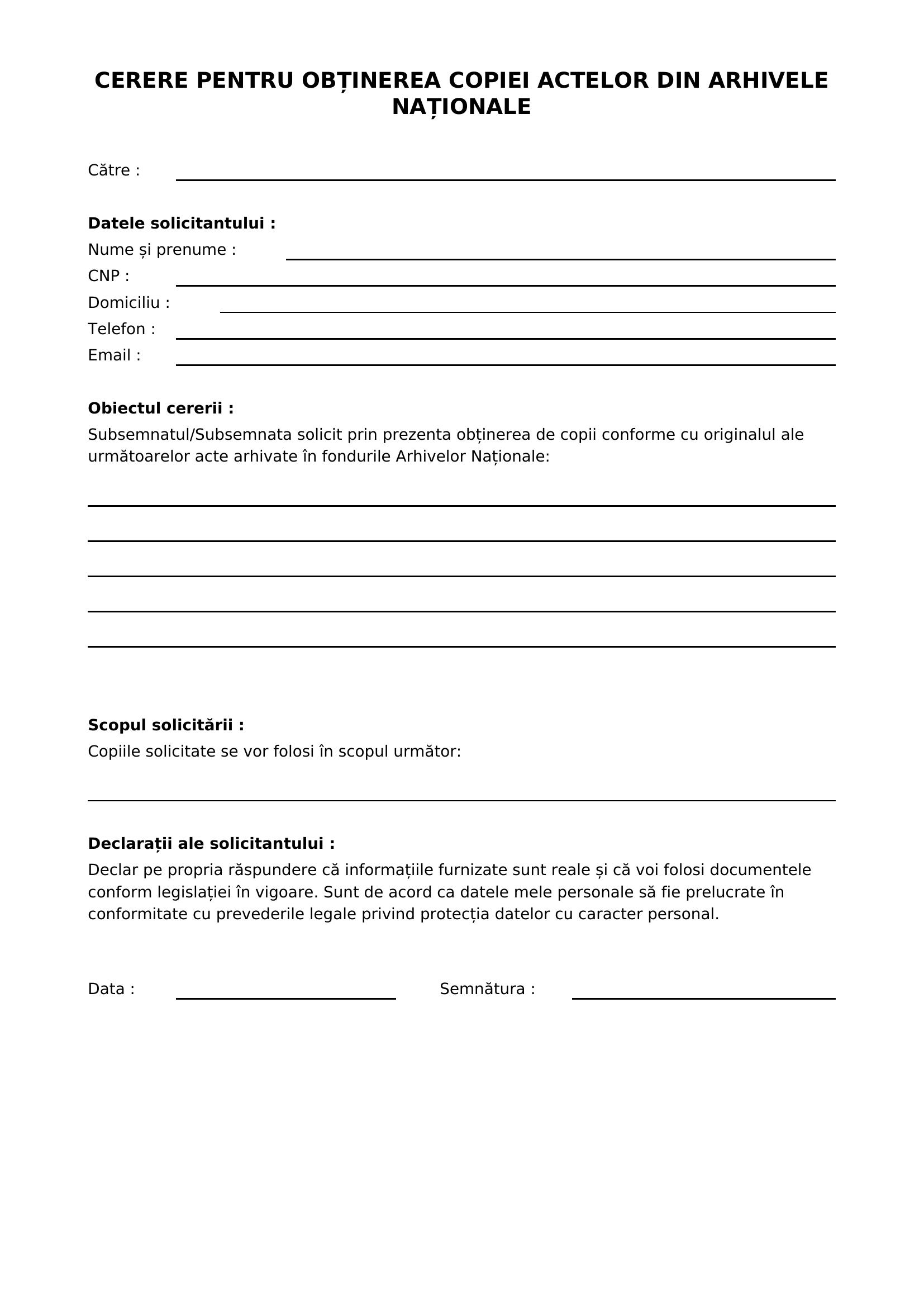 Cerere Online Arhivele Nationale