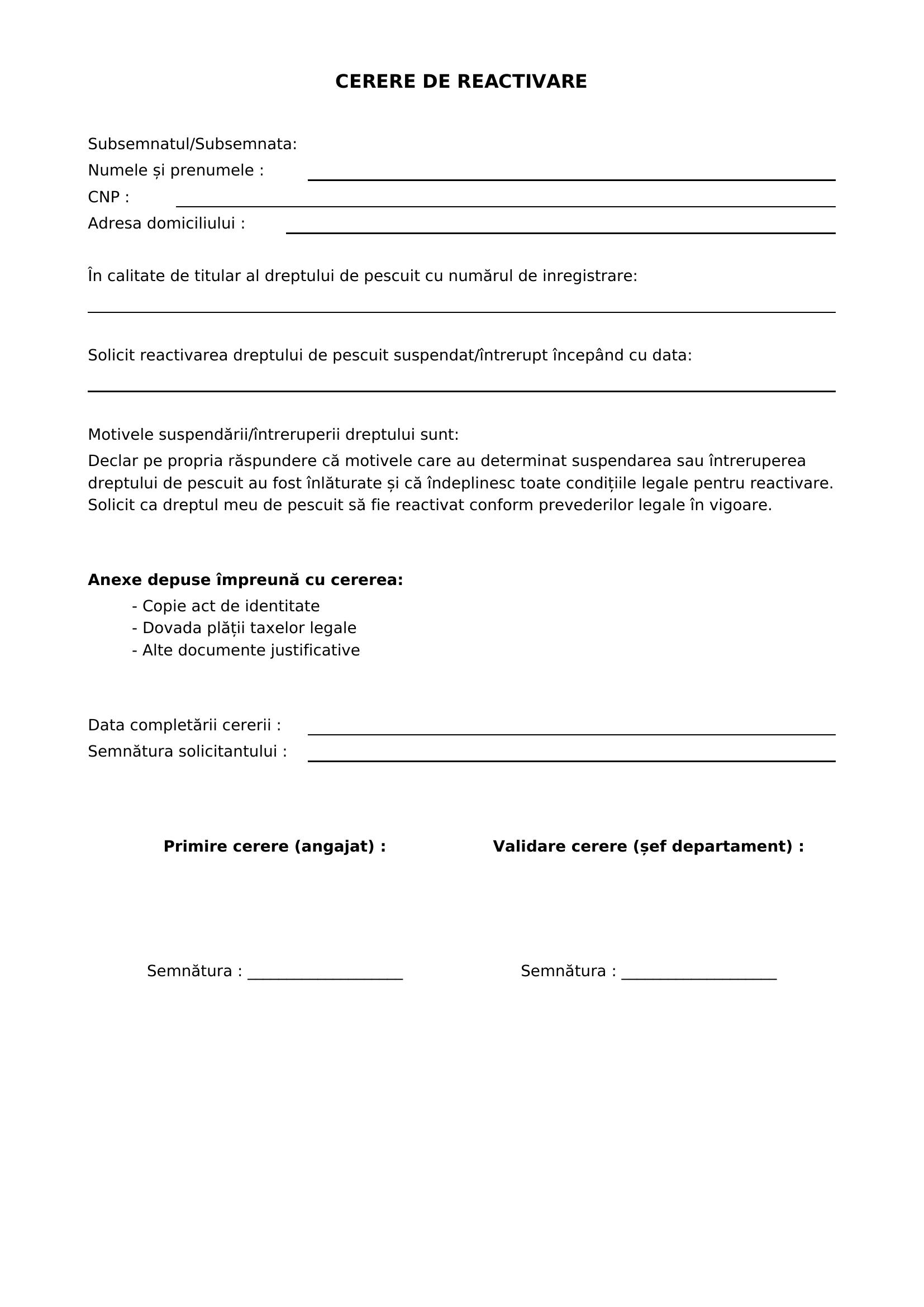 Cerere Reactivare
