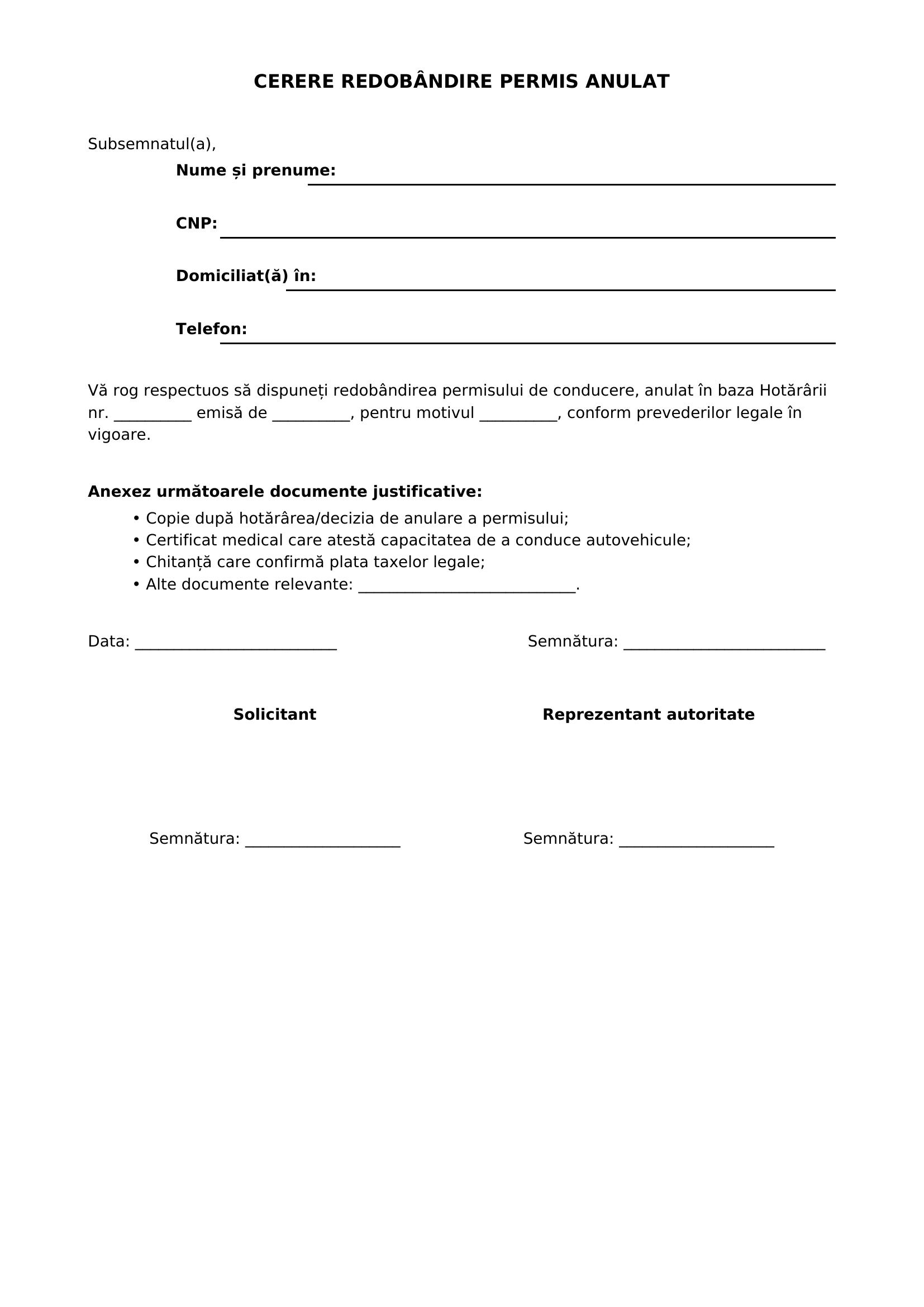 Cerere Redobandire Permis Anulat
