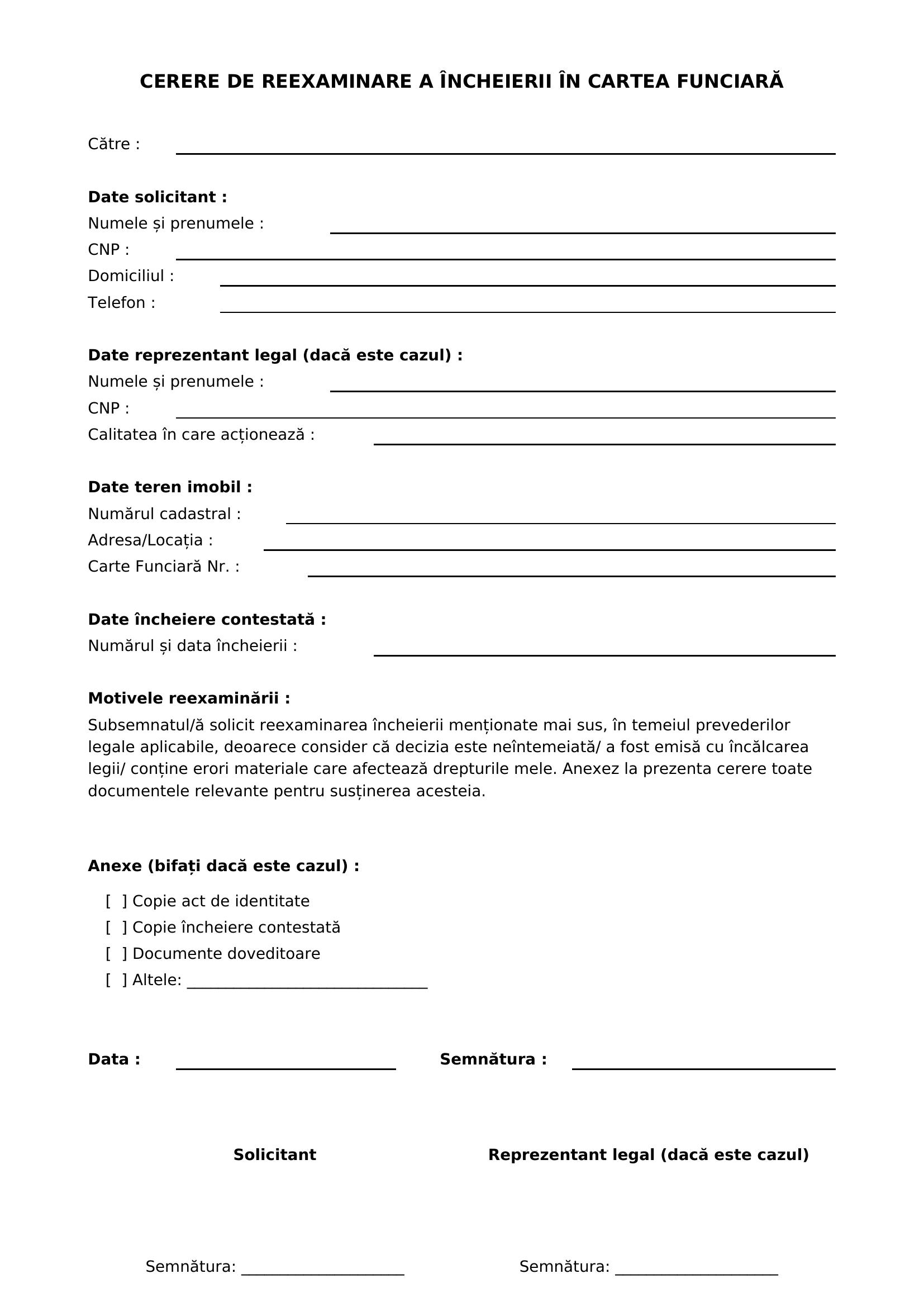 Cerere Reexaminare Incheiere Carte Funciara
