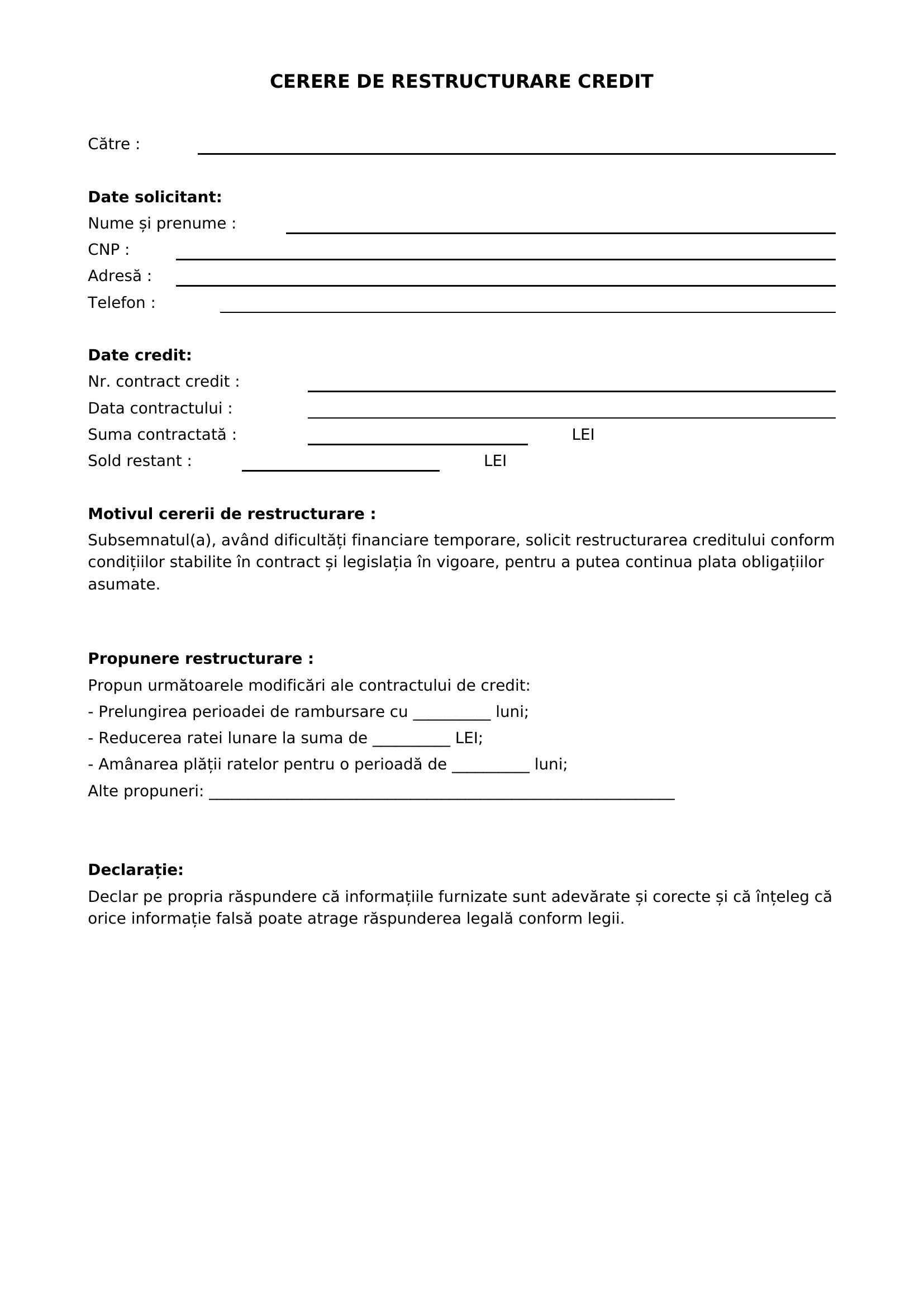 Cerere Restructurare Credit Model