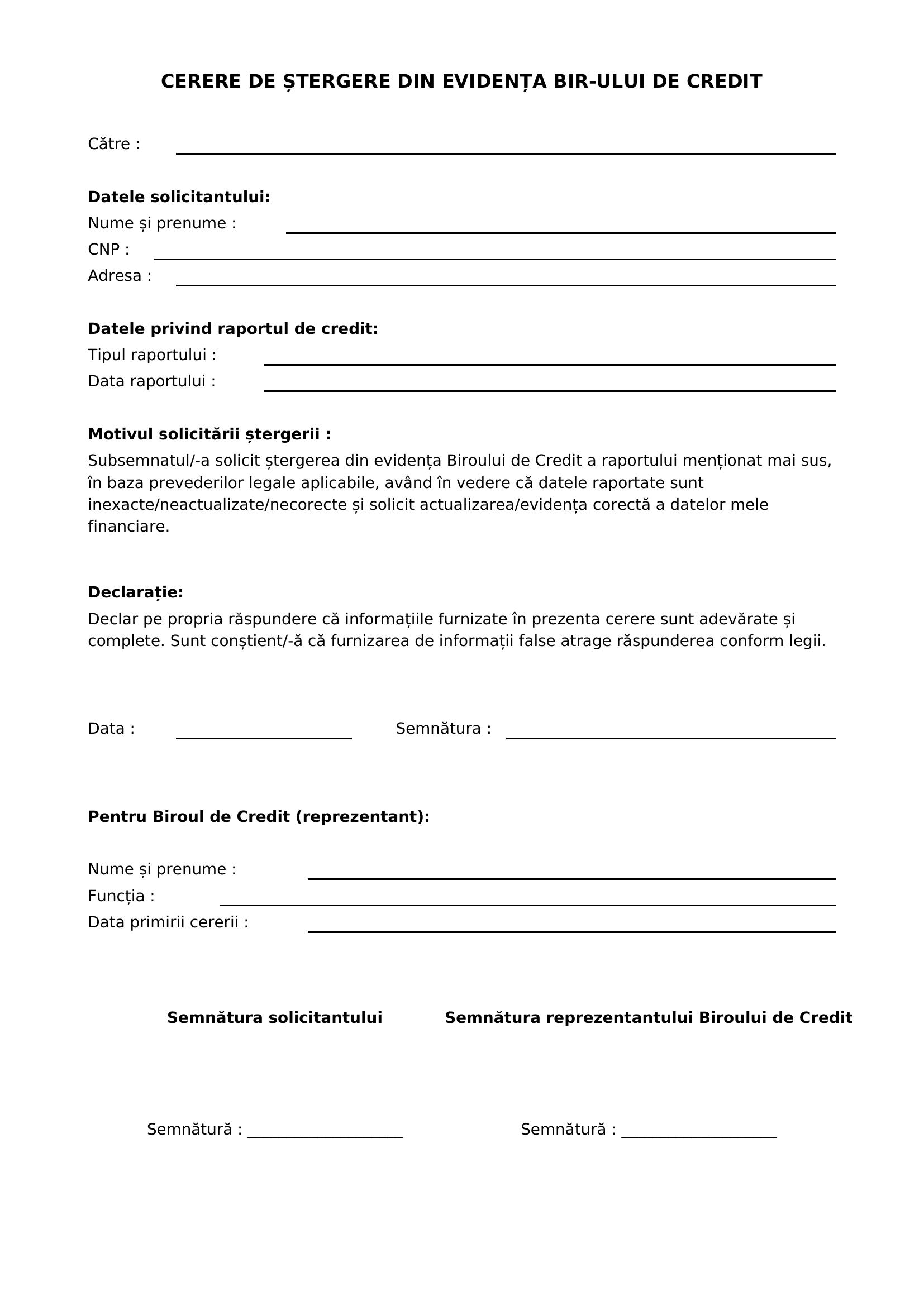 Cerere Stergere Biroul De Credit
