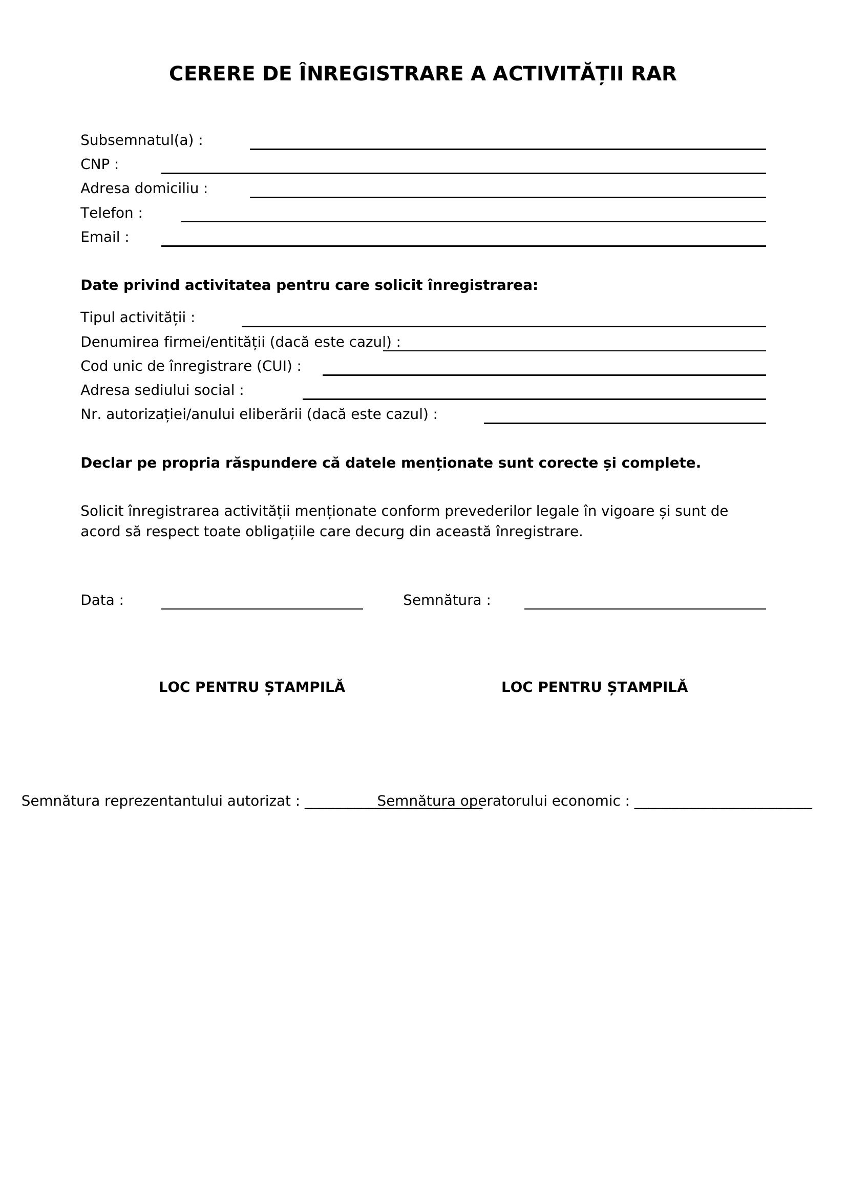 Model Cerere Activitate Rar Completata