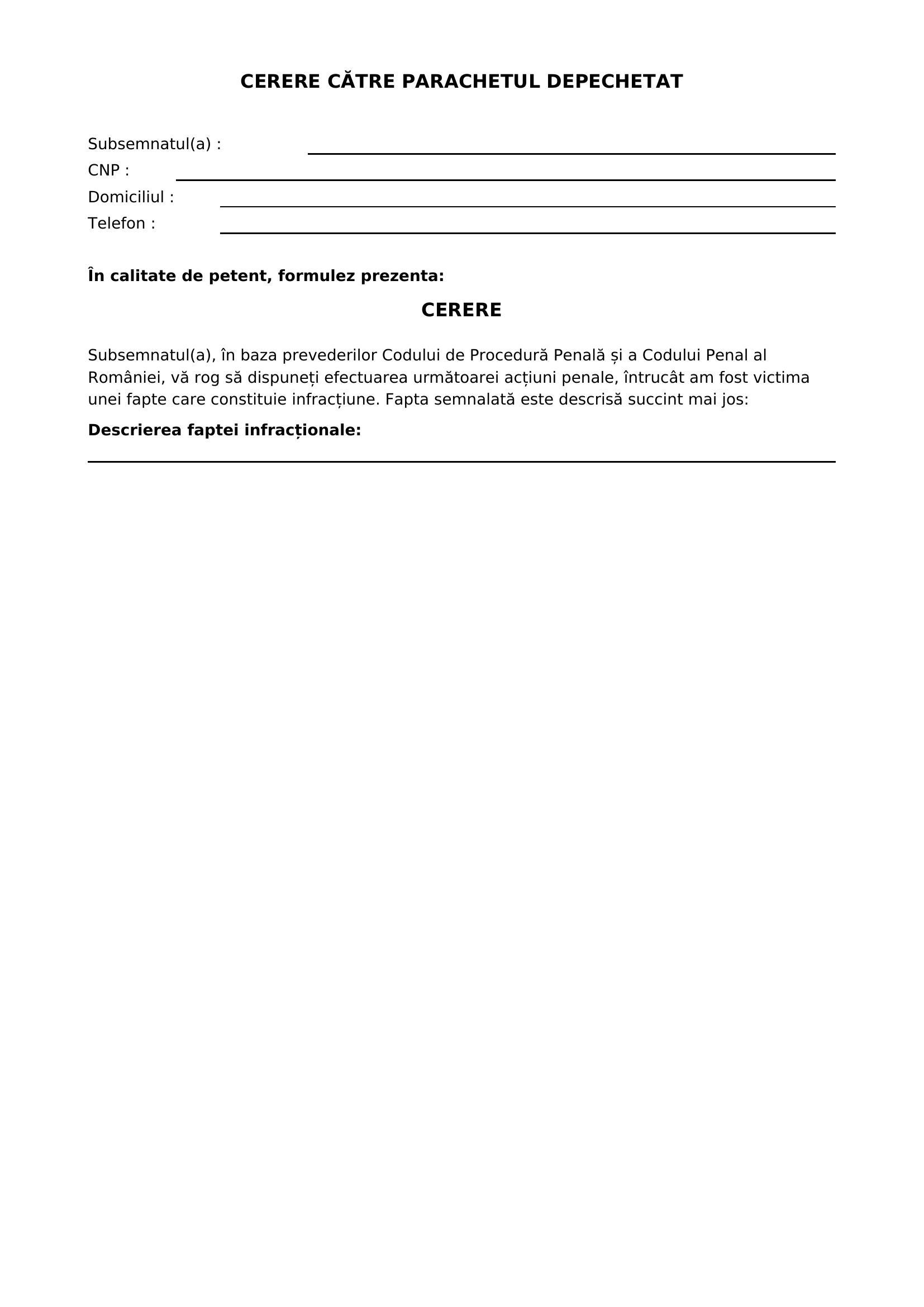 Model Cerere Catre Procuror