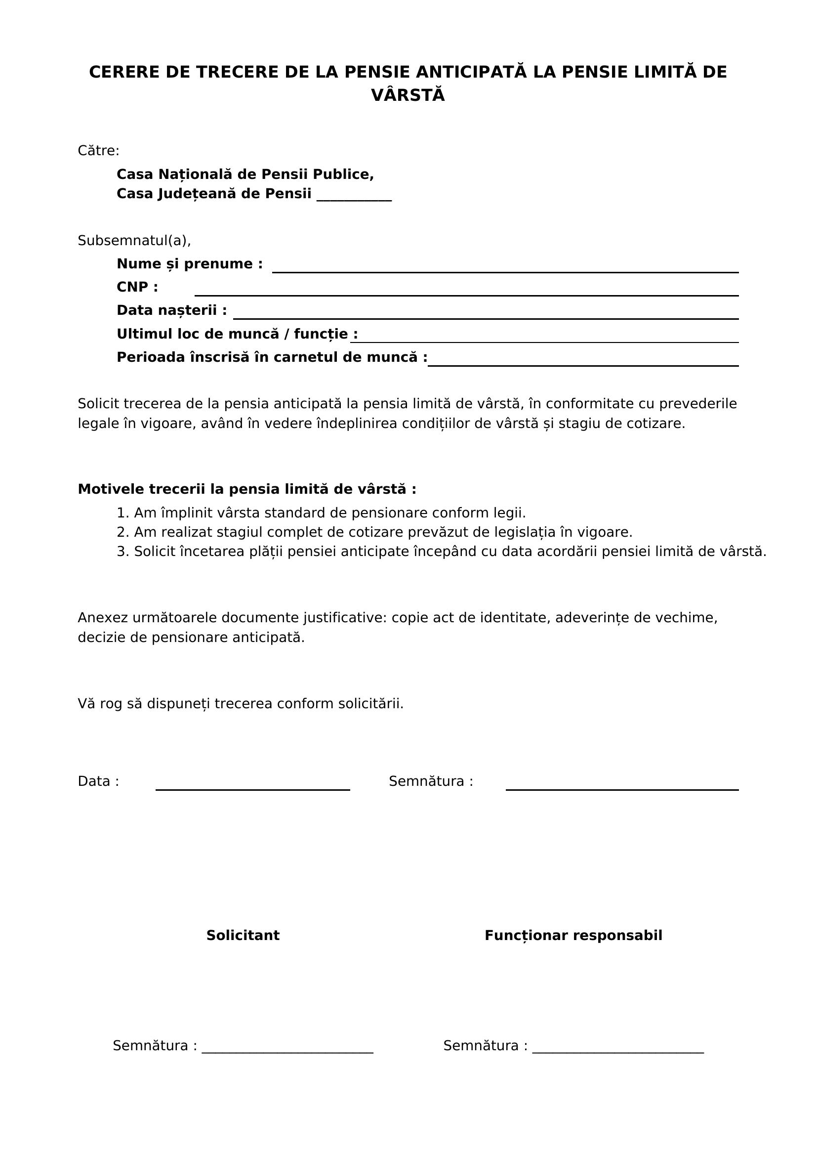Model Cerere De Trecere De La Pensie Anticipata La Pensie Limita De Varsta