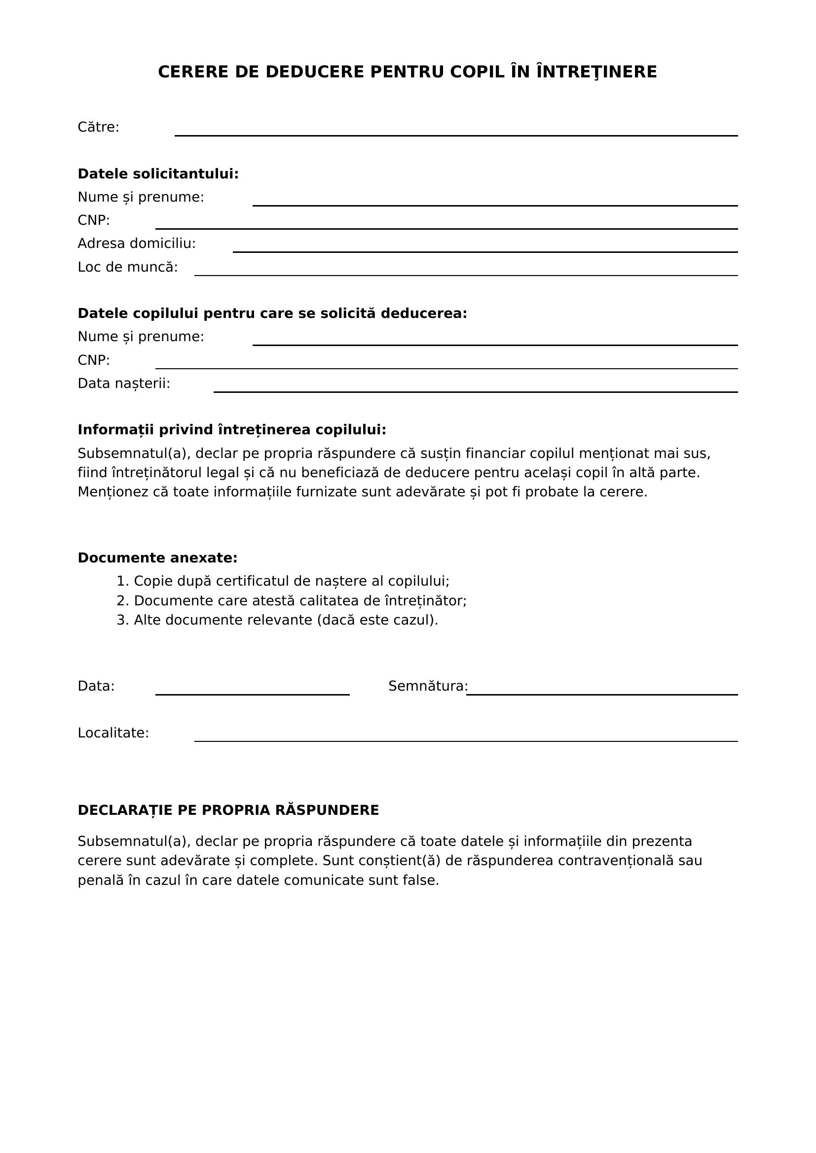 Model Cerere Deducere Copil In Intretinere
