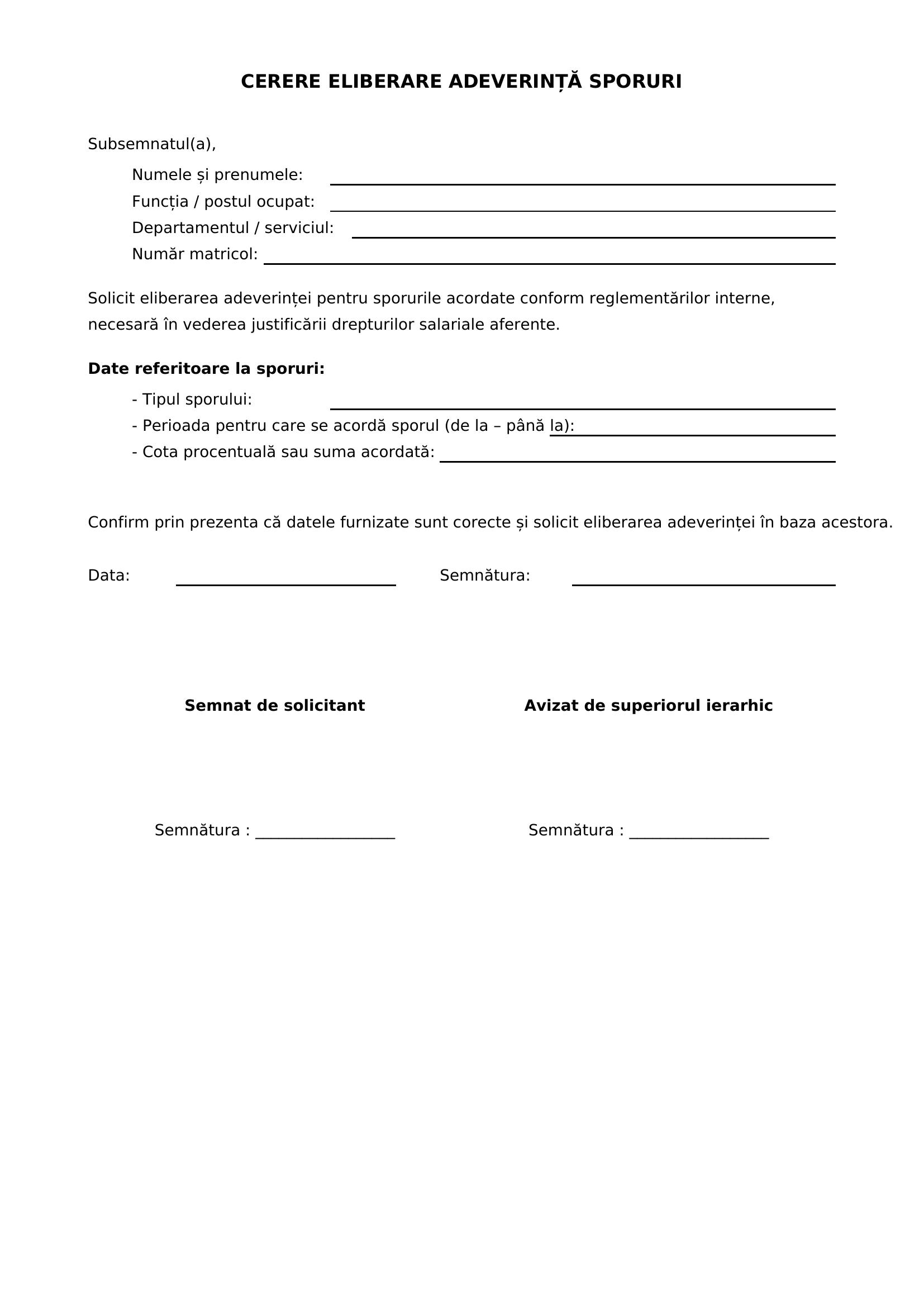 Model Cerere Eliberare Adeverinta Sporuri