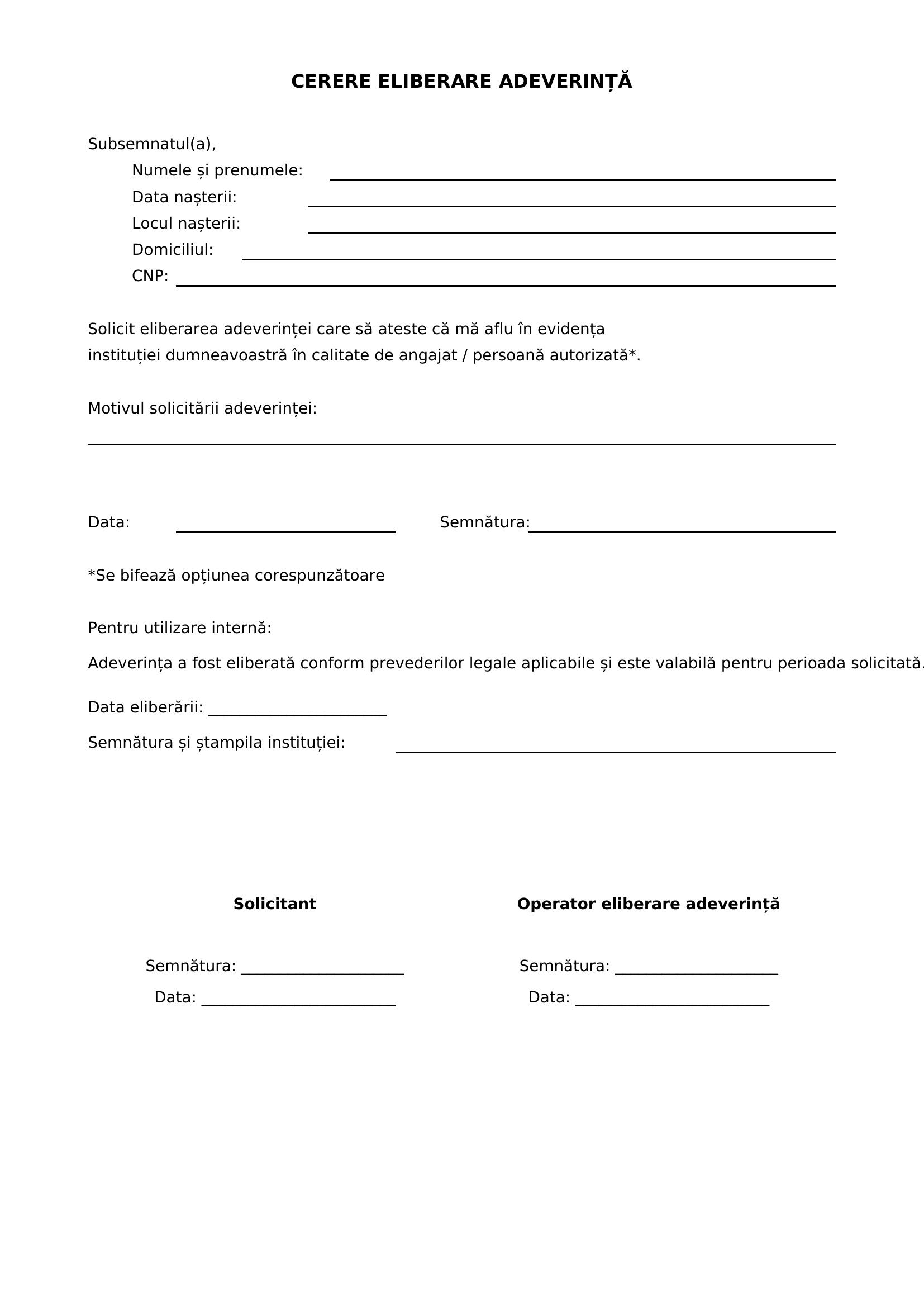 Model Cerere Eliberare Adeverinta