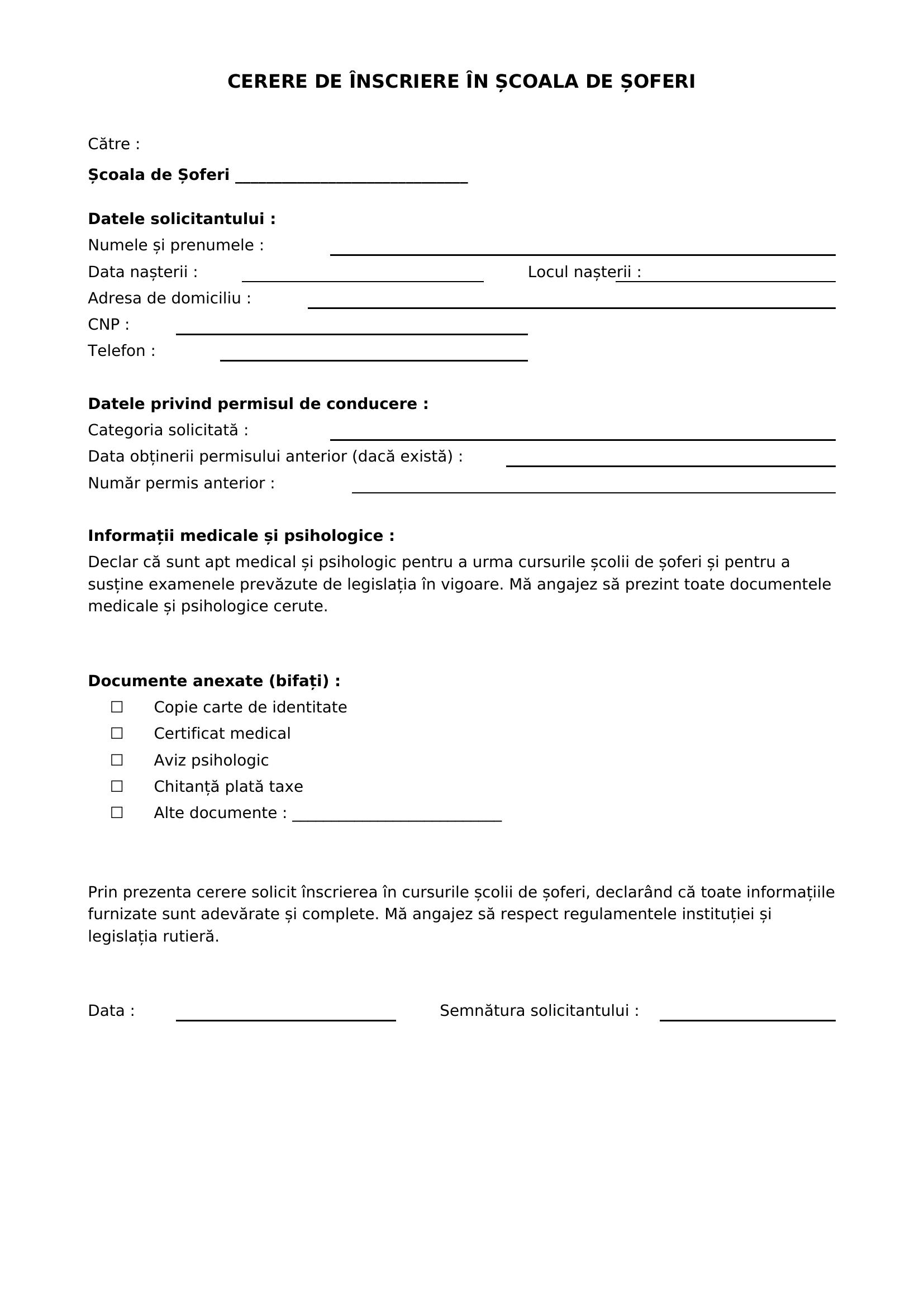 Model Cerere Inscriere Scoala