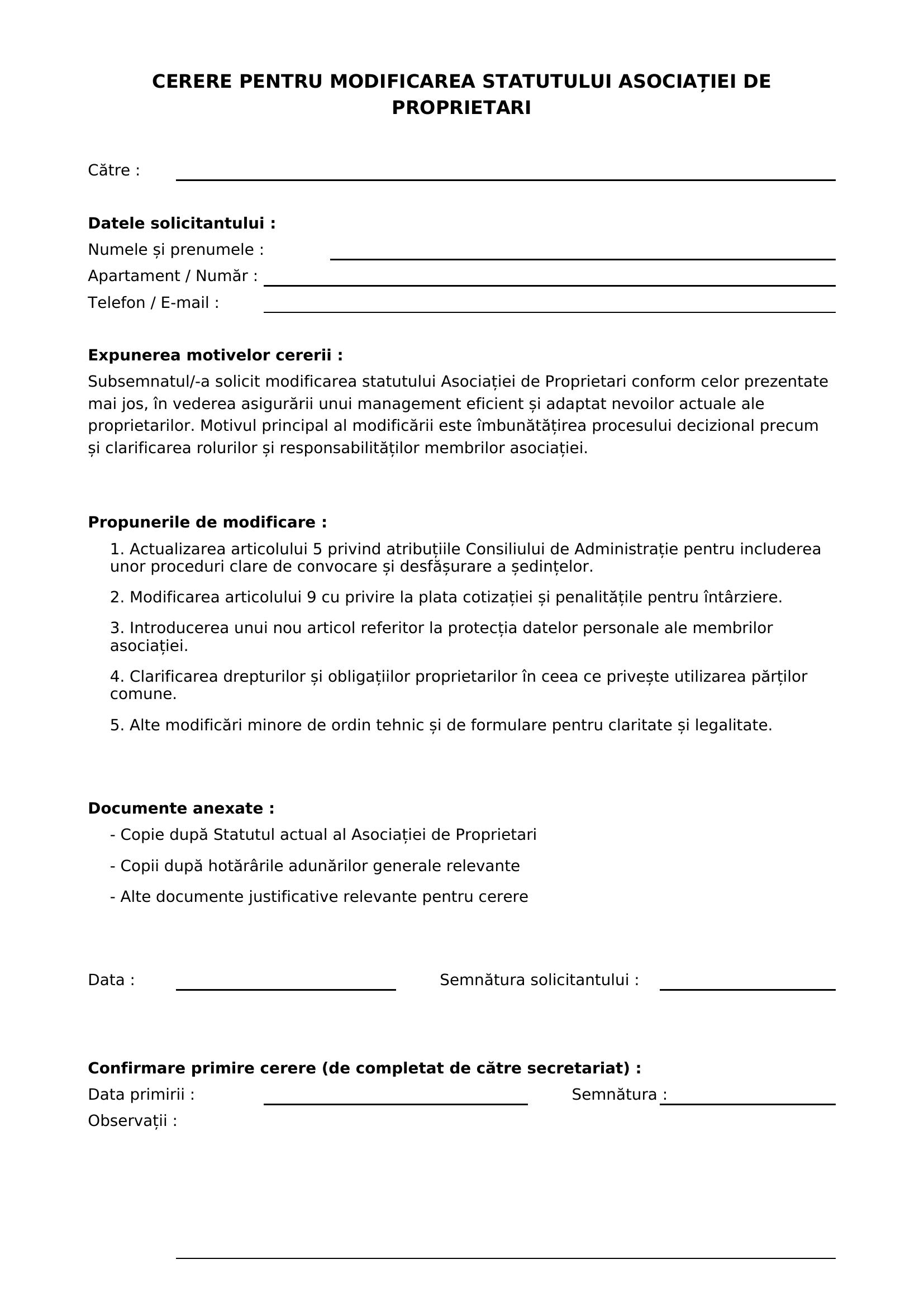 Model Cerere Modificare Statut Asociatie De Proprietari