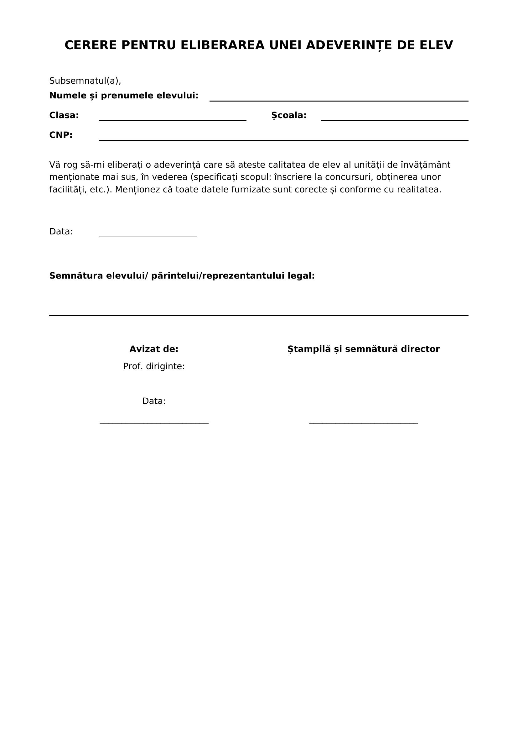 Model Cerere Pentru Eliberarea Unei Adeverinte De Elev