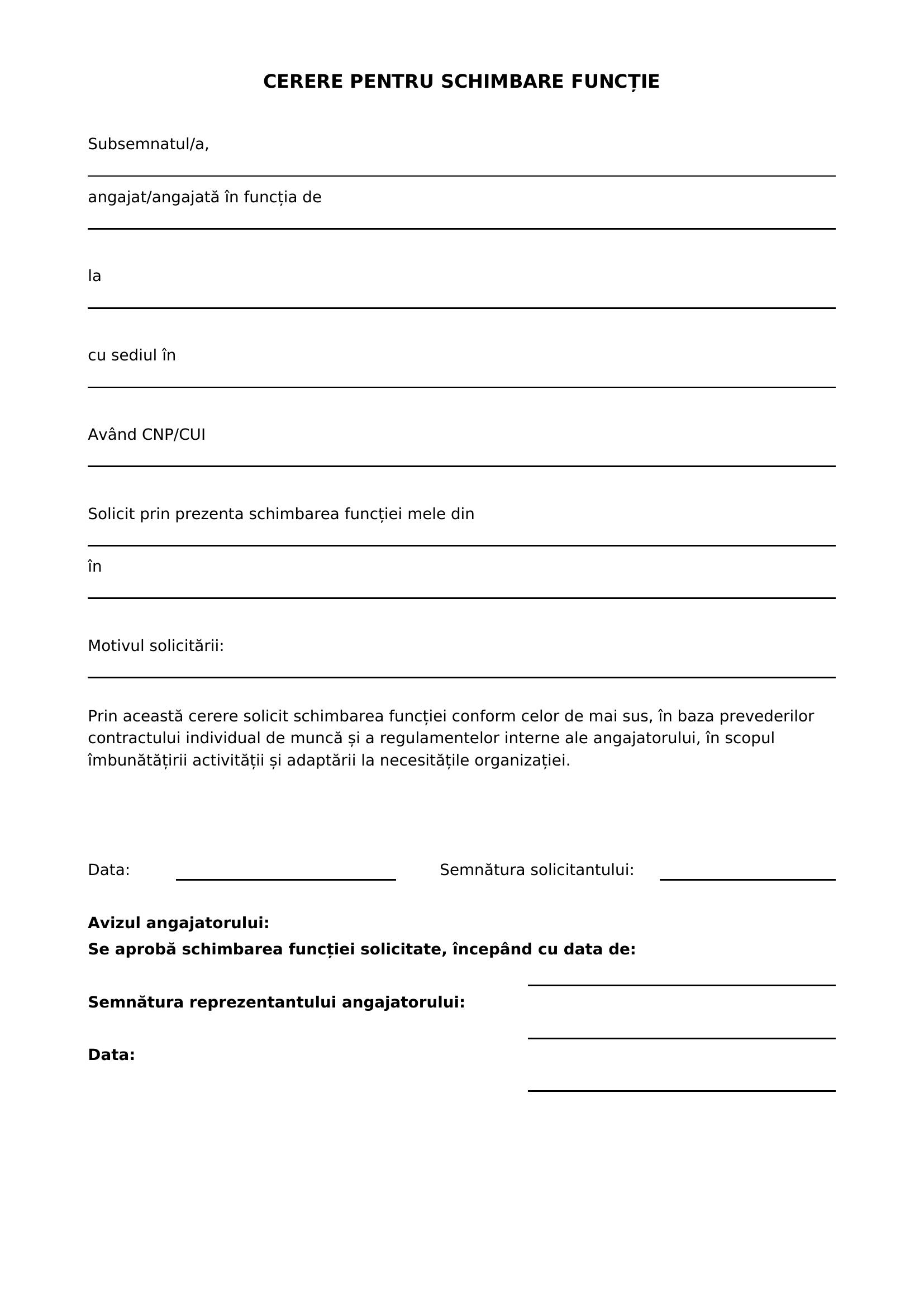 Model Cerere Schimbare Functie