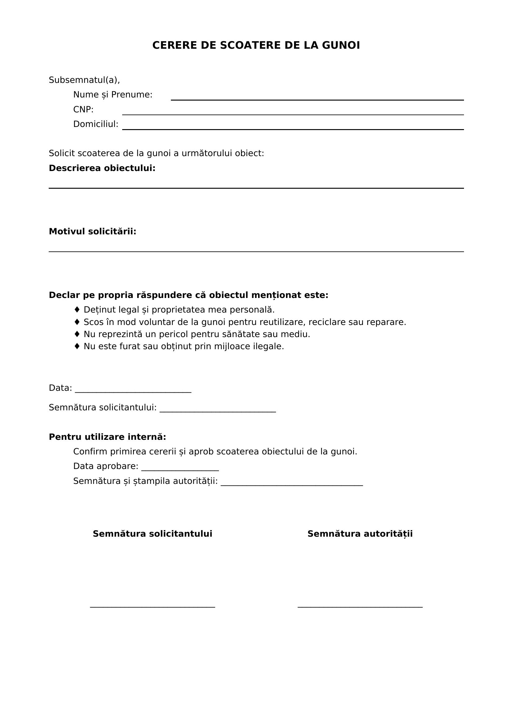 Model Cerere Scoatere De La Gunoi