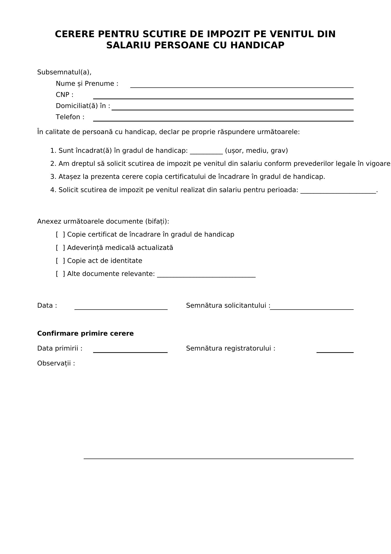 Model Cerere Scutire Impozit Salariu Persoane Cu Handicap