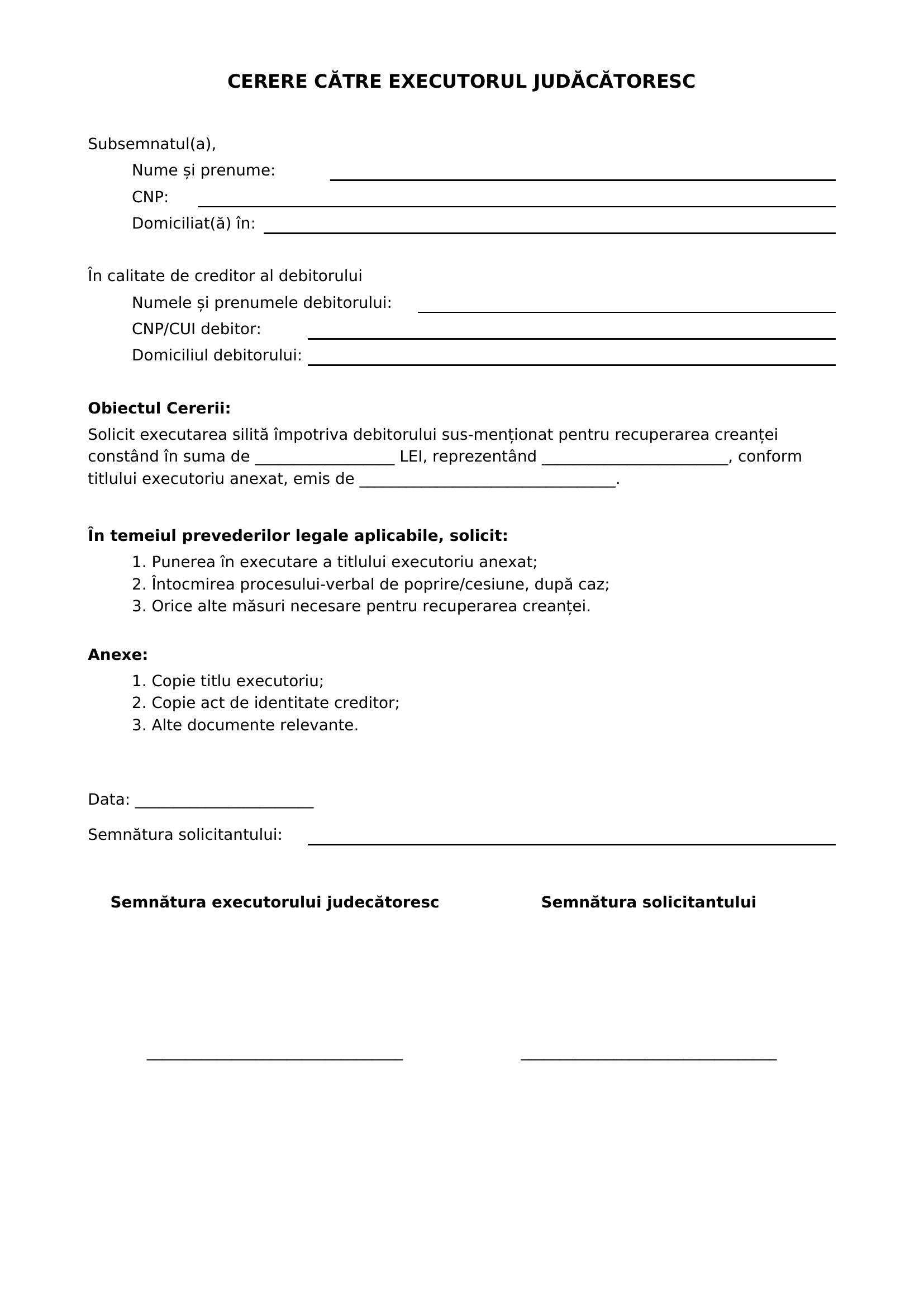 Model De Cerere Catre Executorul Judecatoresc Md